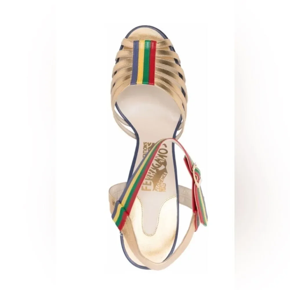 SALVATORE FERRAGAMO CREATIONS Sandals Red Gold/multicolour leather Luxe strappy